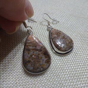 Natural LEOPARDSKIN JASPER Handmade Sterling Dangle Earrings #27C